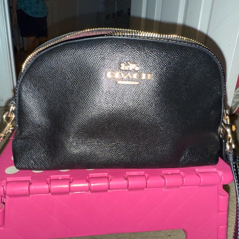 Coach Black Leather Cosmetic Bag